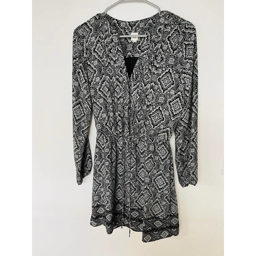 Gap Black Print Long Sleeve Dress